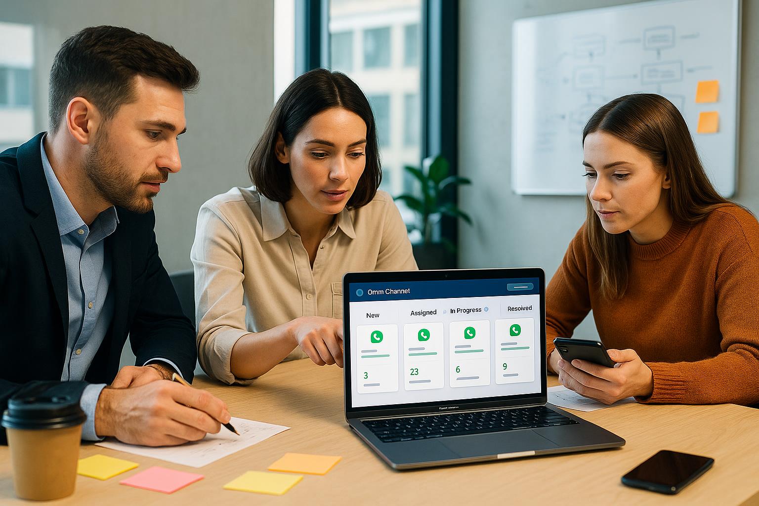 Tela da plataforma OmniChannel mostrando filas de atendimento do WhatsApp organizadas