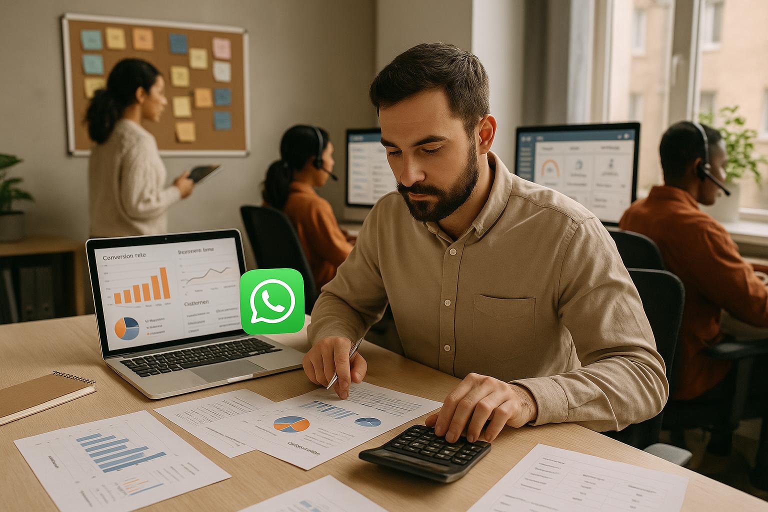 Imagem ilustrativa de planejamento financeiro com gráficos e WhatsApp API