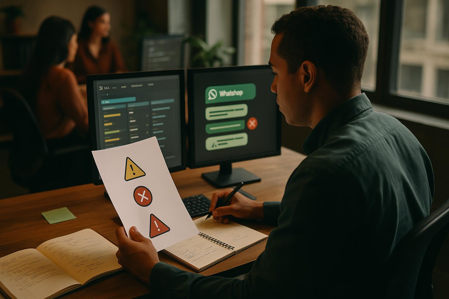 Ilustração de atendimento com códigos de erro da Meta